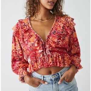 Free People Rudi Ruffle Peplum Crop Top